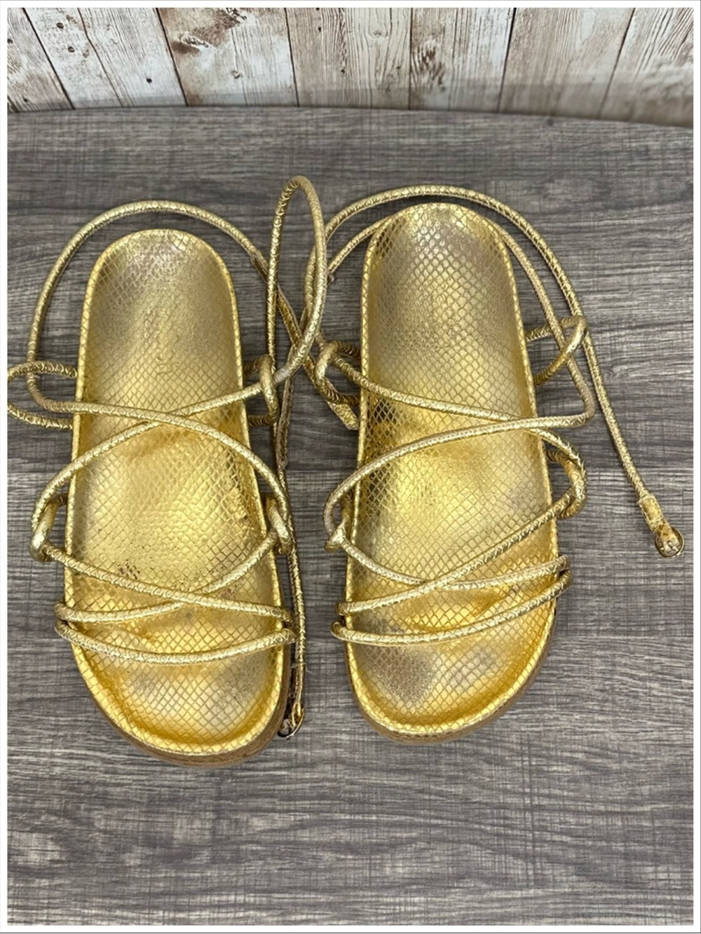 ba&sh Metallic Gold Gladiator Sandals ~ Size 38 ~ Item #S595